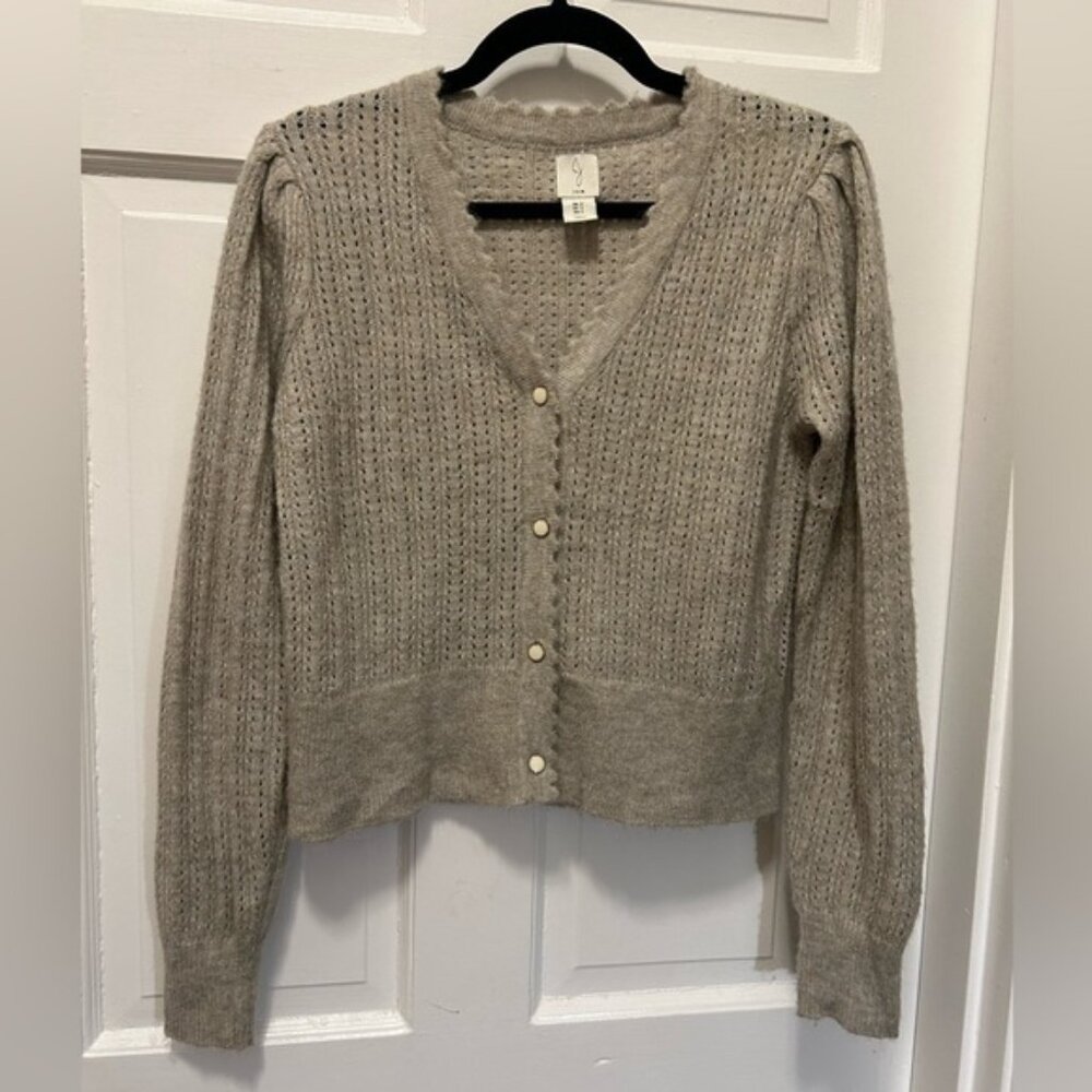 Joie V-neck Cardigan Size Small Light Gray | pearly buttons | Grandma Grandpa